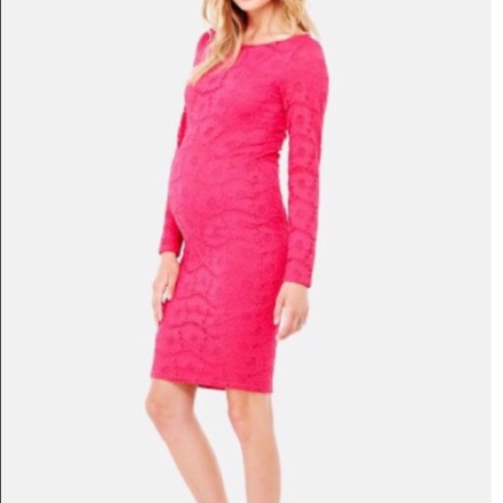 Ingrid and Isabel pink lace maternity dress